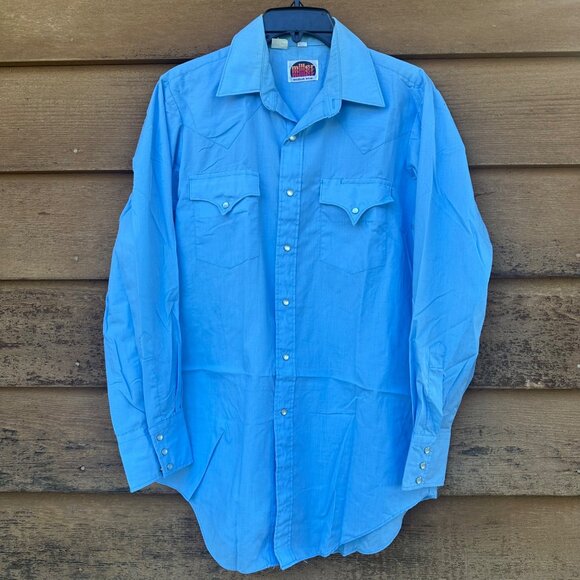 Miller Western Other - Vintage Miller Miller Miller Western Pearl Snap Button Down Blue Shirt Size 15.5